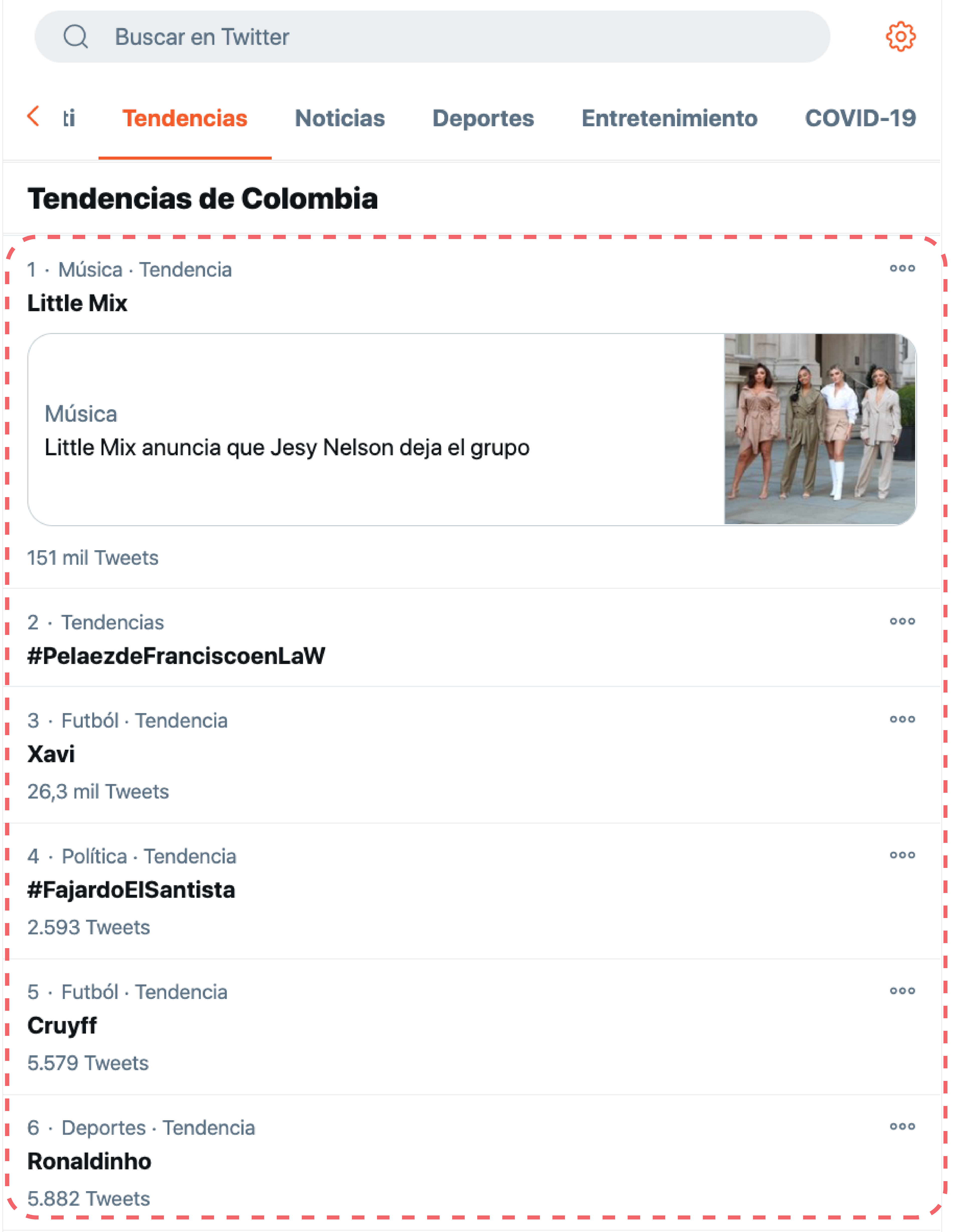 Las tendencias son los temas de los que se están hablando en la red social. Puedes elegir verlos, según tu país, ciudad o a nivel mundial. Si hay un evento importante en tu país, es muy probable que se convierta en tendencia porque muchas personas van a estar escribiendo sobre eso.